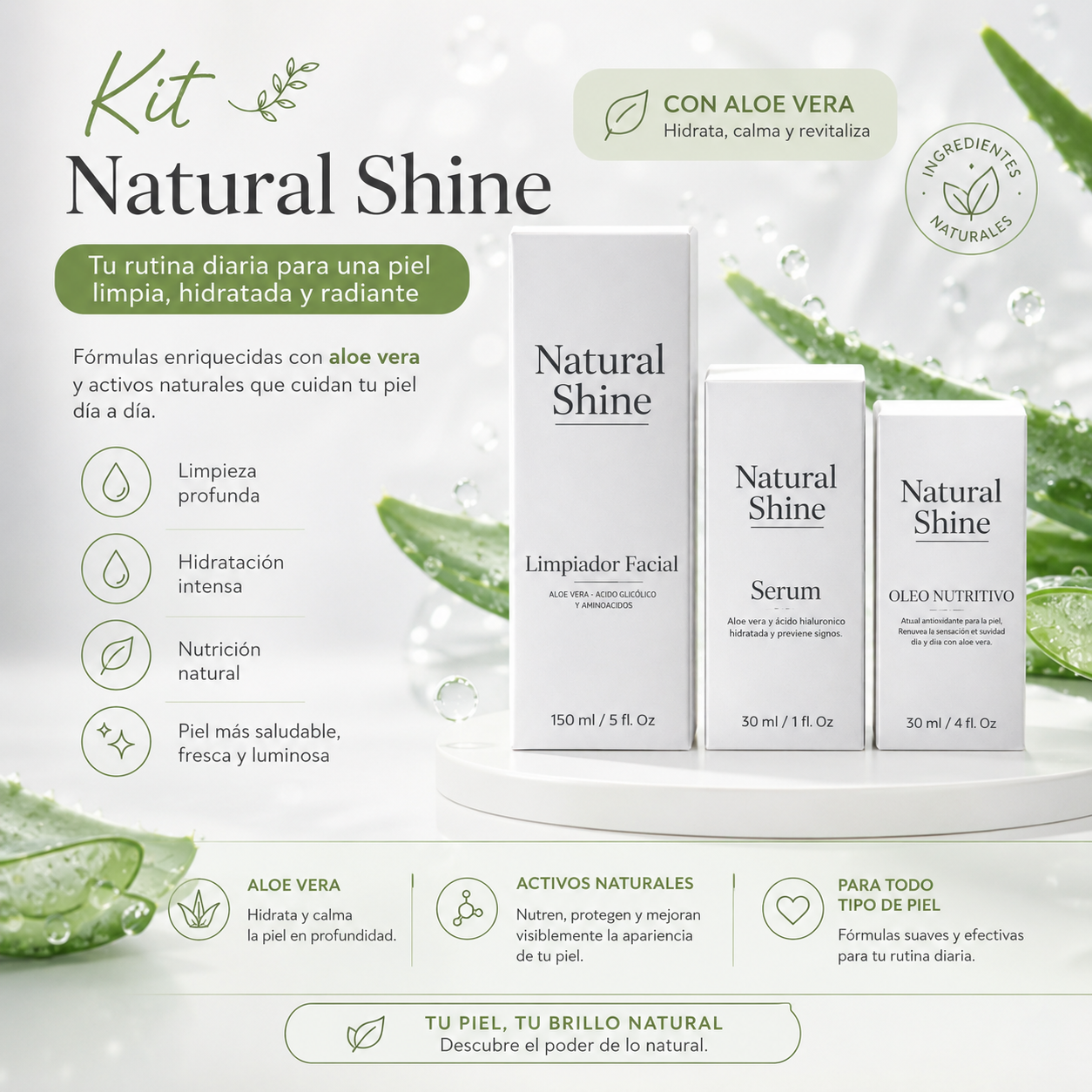 Kit X3 Natural Shine – Limpia, Hidrata y Nutre tu Piel