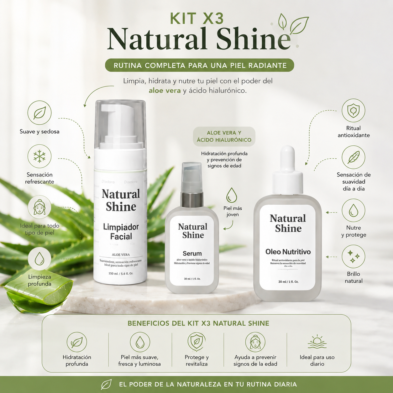 Kit X3 Natural Shine – Limpia, Hidrata y Nutre tu Piel